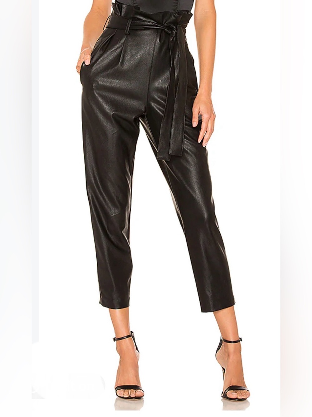 Amanda Uprichard Tessi Black Faux Leather Paperbag High Waist Pants